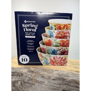 NIB Members Mark 10 Piece Spring Floral Melamine Nesting Bowl Set W Lid Colorful